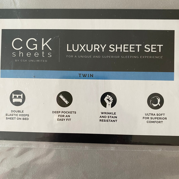 CGK Linens Luxury Bed Sheet Set TWIN 4 Pieces - Light Gray NEW - Picture 2 of 4